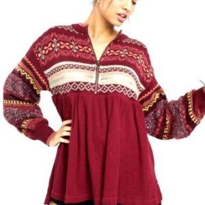 Free People Maroon & Metallic Knit Top